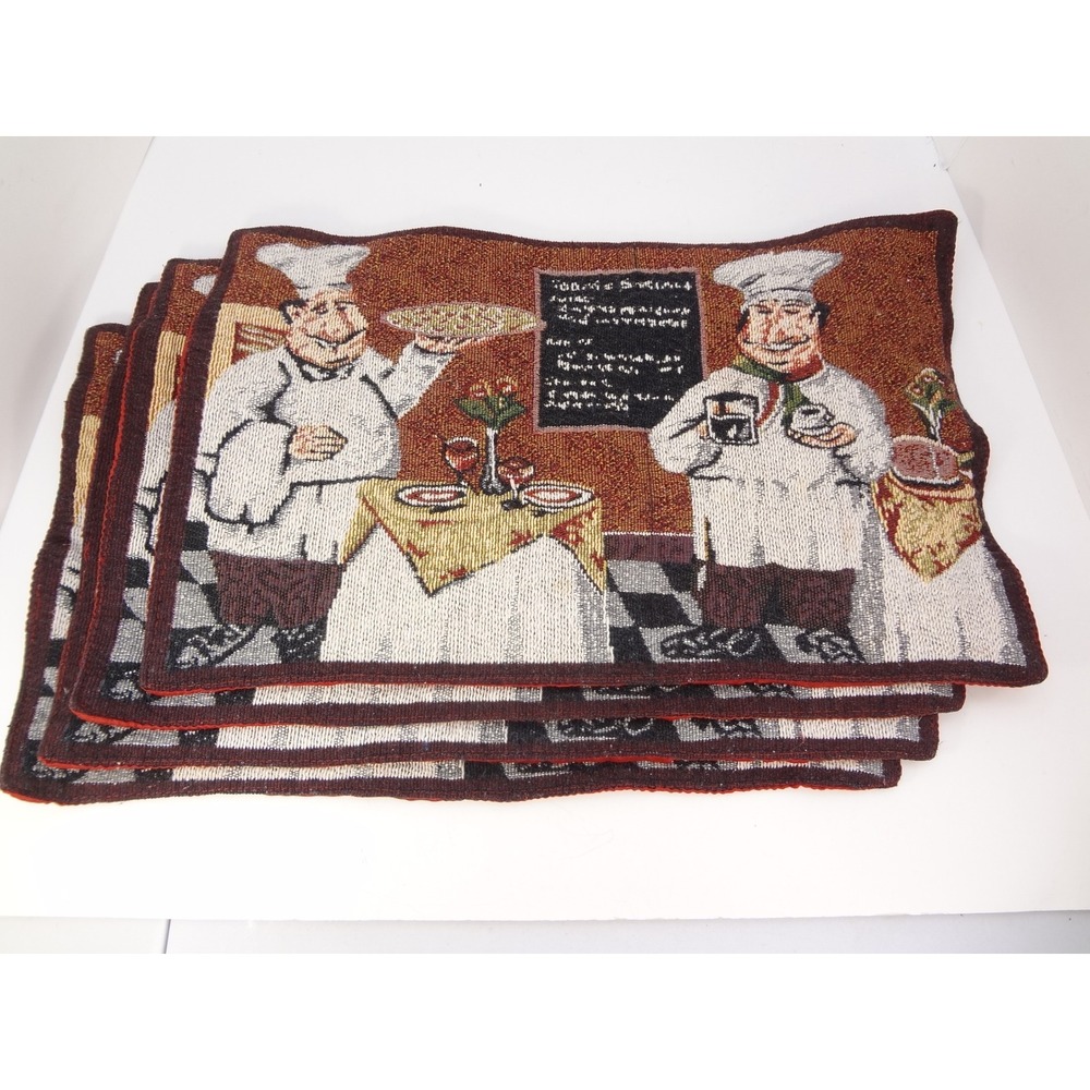 Set of 4‎ Italian Chef Bistro Woven Tapestry Placemats Burgundy Kitchen Decor